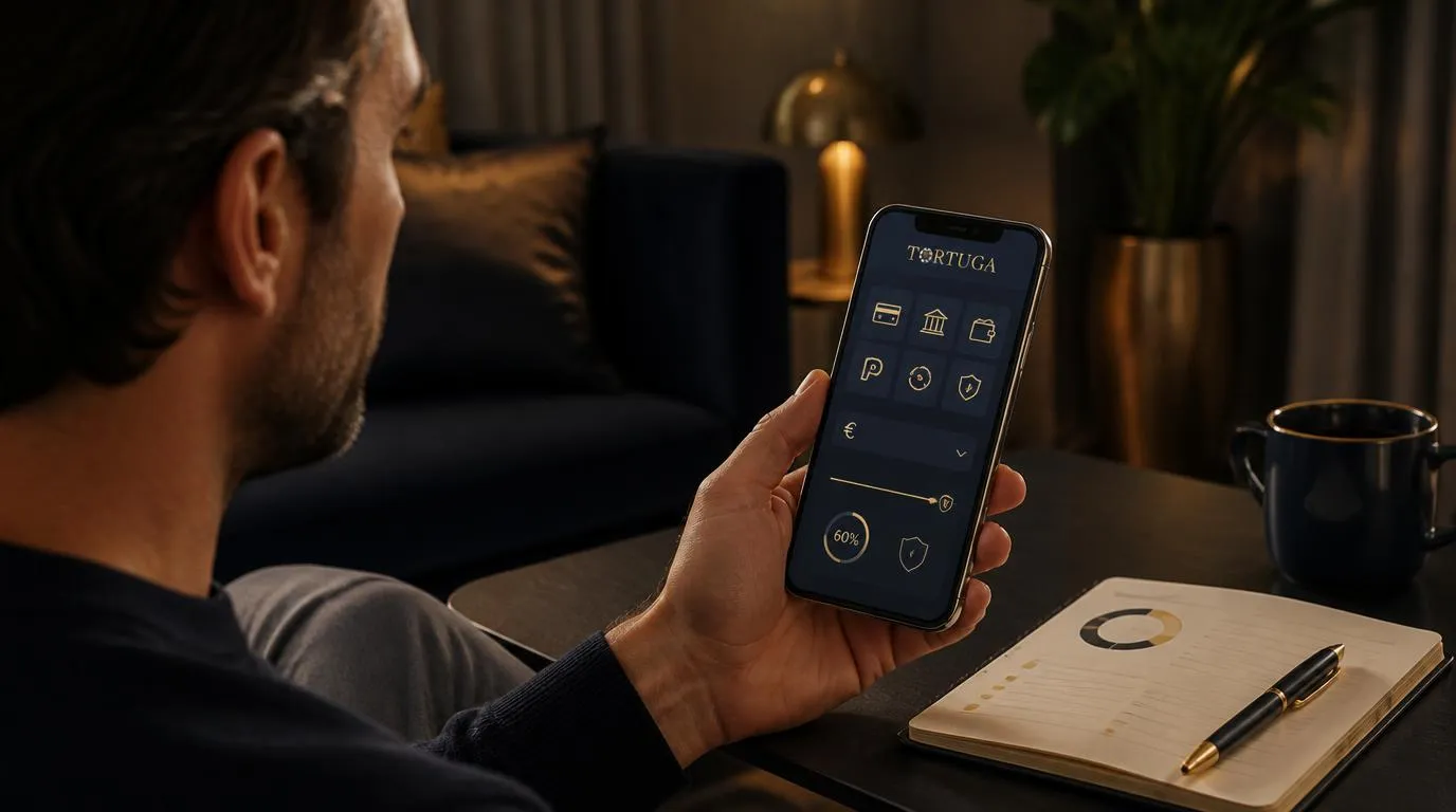 Spieler prüft auf einem Smartphone sichere Zahlungsmethoden und ein festes Unterhaltungsbudget