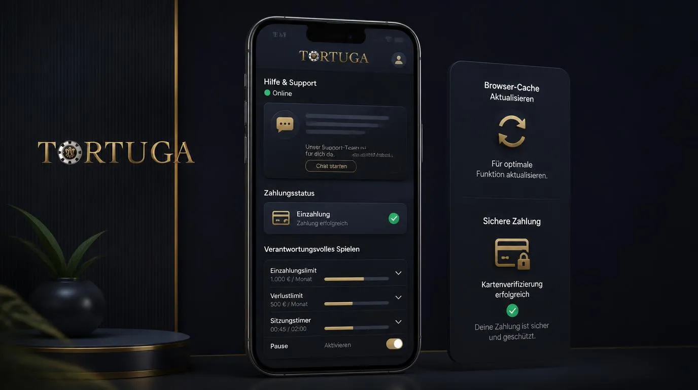 Smartphone mit Casino-Hilfebereich, Zahlungsstatus und Einstellungen für Spiellimits