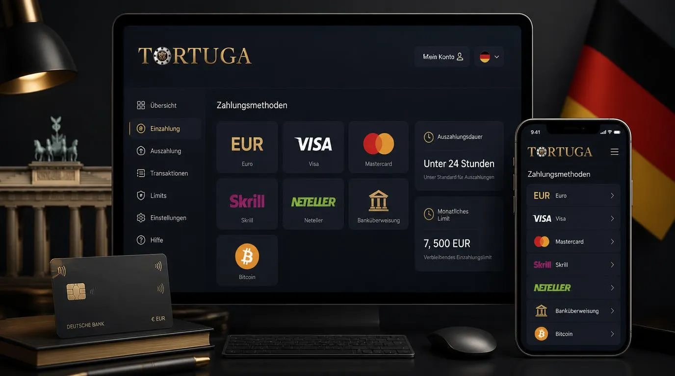 Kassenbereich eines Online-Casinos mit Euro, E-Wallets, Karten, Banküberweisung und Bitcoin