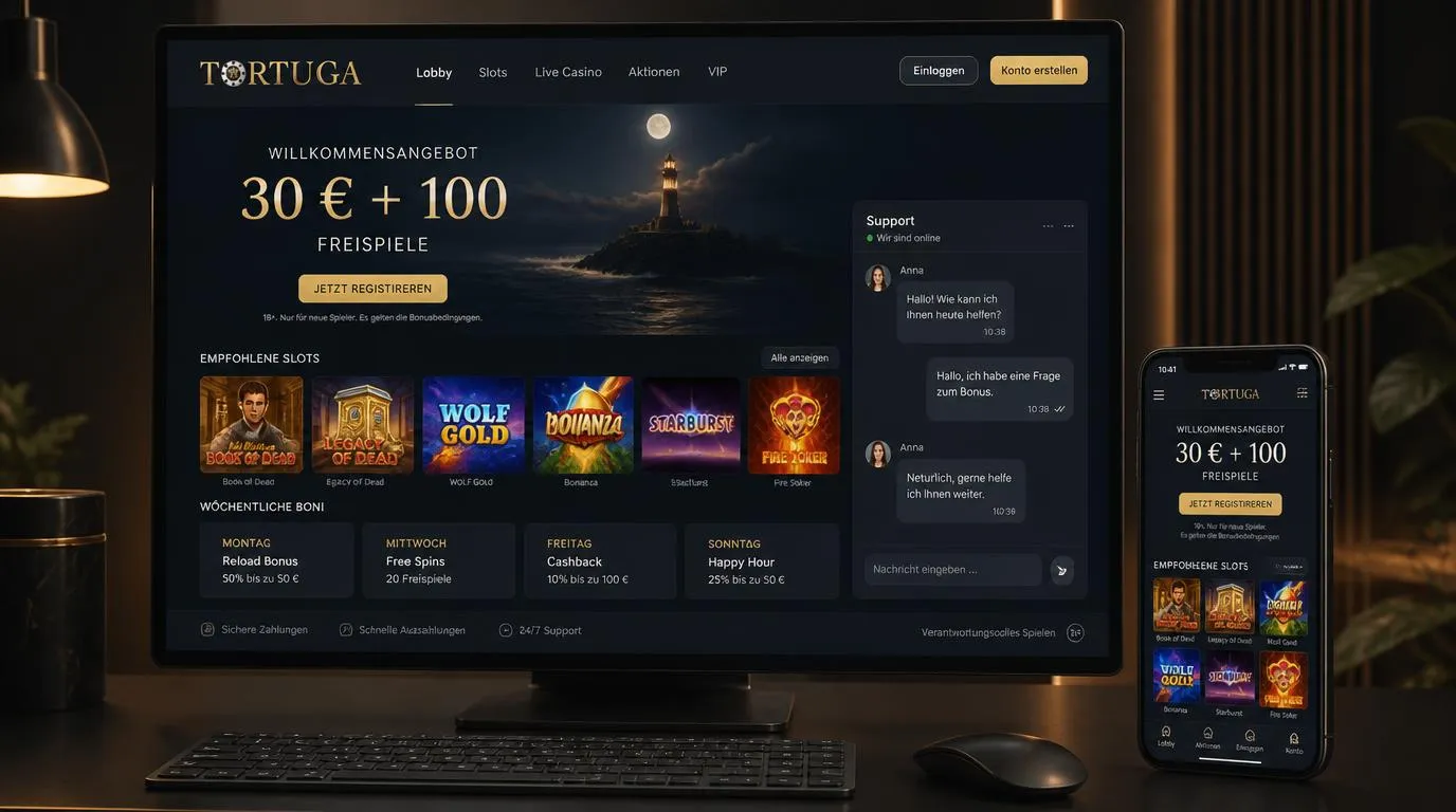 Casino-Startseite mit Willkommensbonus, Spielautomaten und wöchentlichen Bonusangeboten für deutsche Spieler