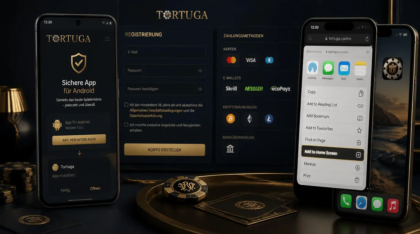 Android-Smartphone und iPhone mit Downloadseite und Web-App-Symbol auf dem Startbildschirm